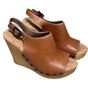 Sam Edelman Camilla Slingback Wedge Sandal Wo 7.5 Studded Brown Leather Platform